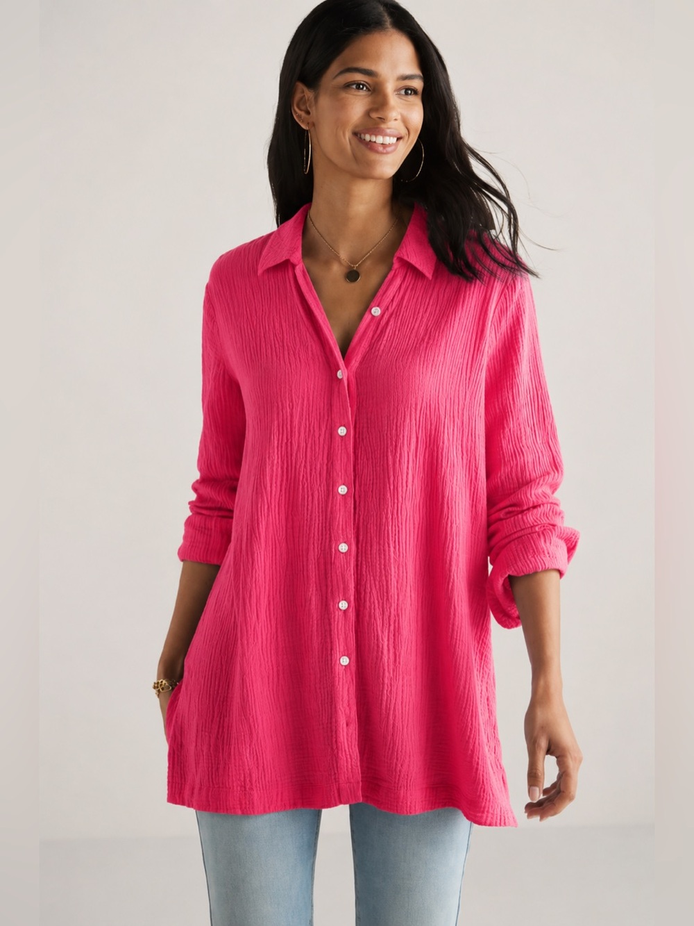 Oh My Gauze! 100% Cotton Pink Long Sleeve Jacket Button Front Size 3 Q